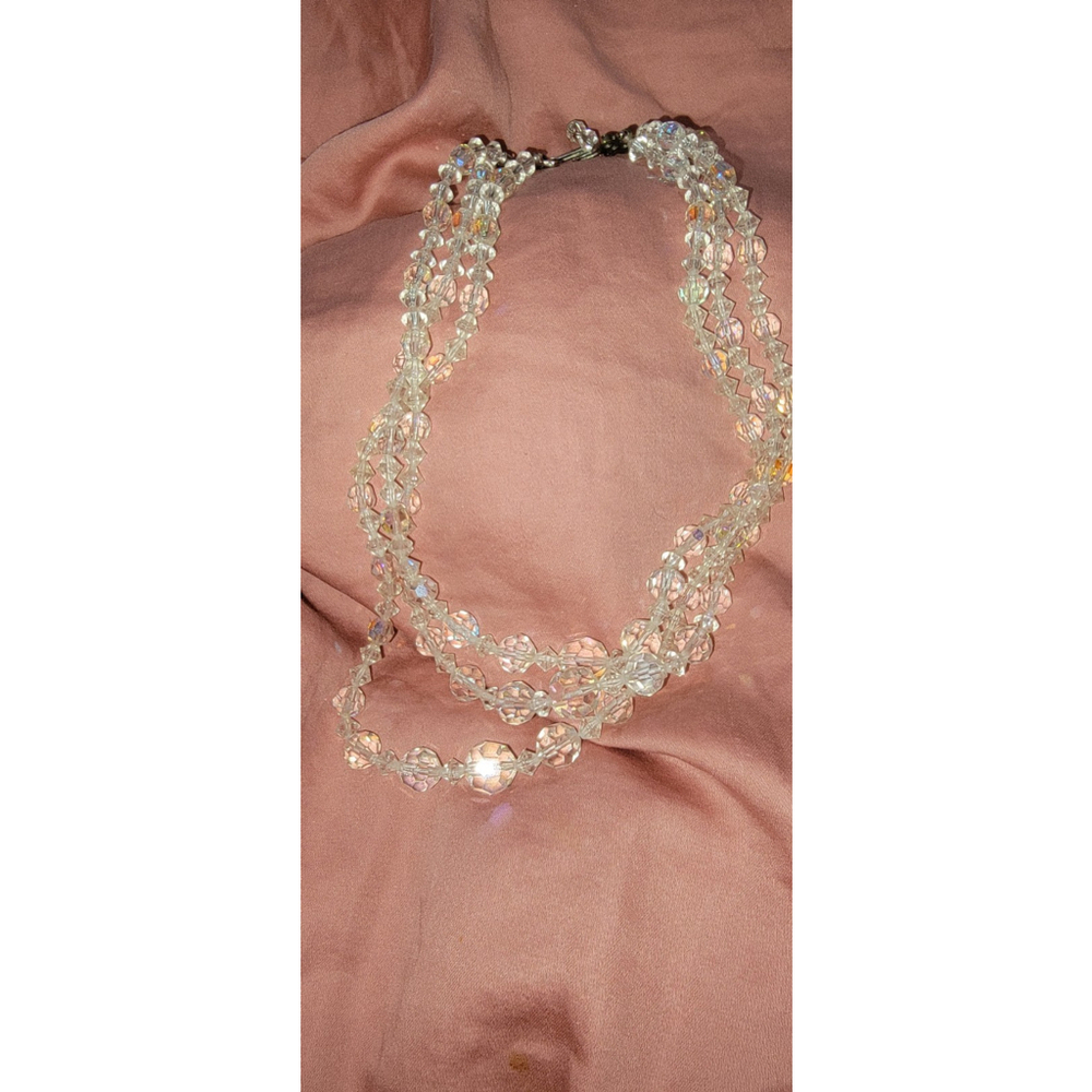 Vintage Aurora Borealis AB Faceted Crystal Glass Necklace Multi-strand Stunning - Picture 2 of 7